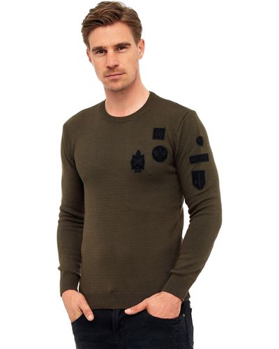 Rusty Neal Strickpullover mit coolen Patches - Grau