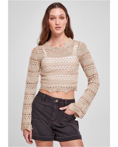 Urban Classics Kapuzenpullover Ladies Cropped Crochet Knit Sweater (1-tlg) - Natur