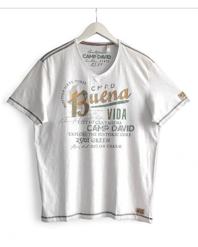 Camp David T-Shirt mit Vintage Print - Weiß