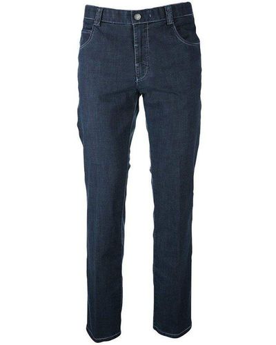 Meyer 5-Pocket-Jeans uni (1-tlg) - Blau