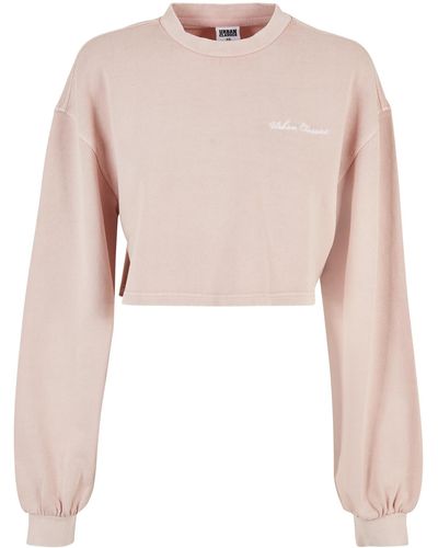 Urban Classics Sweater Ladies Cropped Small Embroidery Terry Crewneck (1-tlg) - Pink