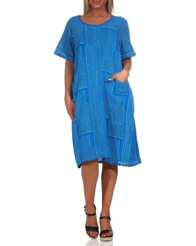 Mississhop Sommerkleid Baumwollkleid 100 % Baumwolle Casual Shirtkleid Strandkleid M.377 - Blau