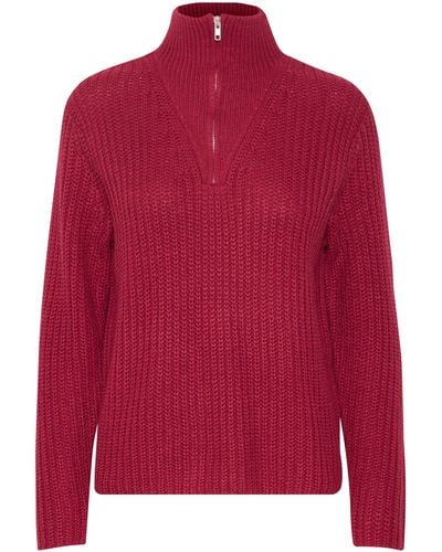 B.Young Strickpullover Grobstrick Pullover Troyer Sweater mit Reißverschluss Kragen 6677 in Rot