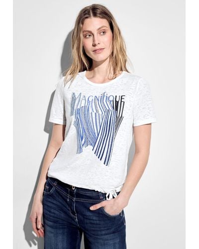 Cecil T-Shirt aus softem Materialmix - Weiß