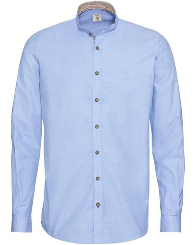 Pure Trachtenhemd Oxfordhemd mit Stehkragen - Blau