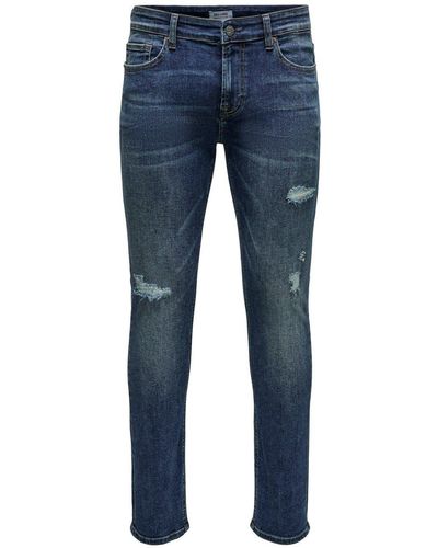 Only & Sons Slim Fit Jeans Basic Hose Denim Pants ONSLOOM Stoned Washed (1-tlg) 3970 in Blau-3