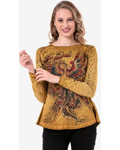 Cipo & Baxx Langarmshirt mit trendigem Print - Gelb