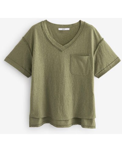 Next Gewaschenes lockeres T-Shirt mit V-Ausschnitt (1-tlg) - Grün