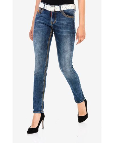 Cipo & Baxx Slim-fit-Jeans mit trendigen Ziernähten - Blau