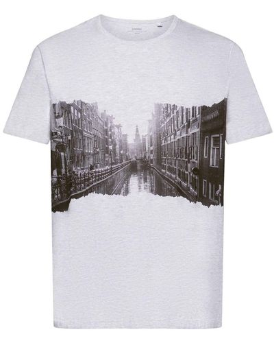 Edc By Esprit Bedrucktes T-Shirt aus Slub-Jersey (1-tlg) - Weiß