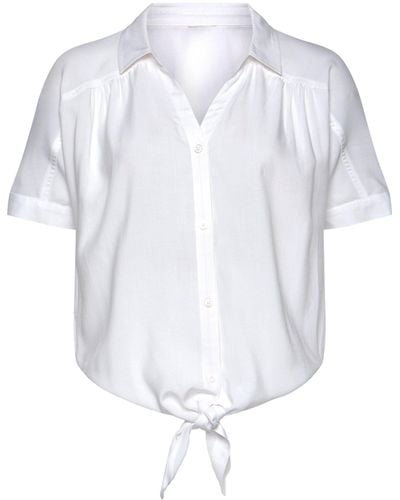 Buffalo Hemdbluse mit Knotendetail, Kurzarmbluse, Hemdkragen, Basic - Weiß