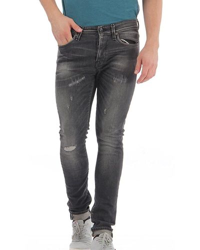 SELECTED Stoffhose Skinny-Jeans Denim- One Fabios 1372 Alltags-Hose Schwarz - Grau