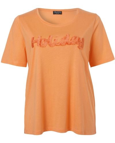 Via Appia Due Rundhalsshirt Locker-leichtes T-Shirt mit Fransen - Orange