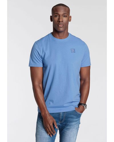 Delmao T-Shirt mit modischem Brustlabel - Blau