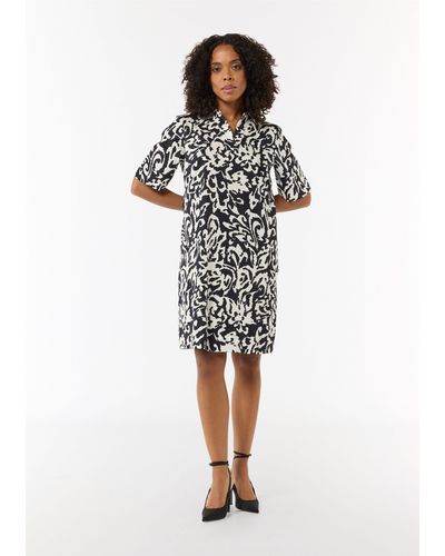Comma, Minikleid Baumwoll-Kleid mit Hemdkragen und All-over-Print - Blau