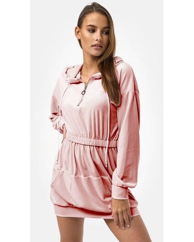 enflame Shirtkleid Long Oversized Hoodie Dress Nicki Velours Kapuzen Pullover Kleid - Rot