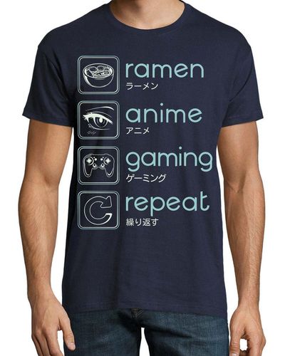 Youth Designz Print- Ramen Anime Gaming T-Shirt mit lustigen Logo - Blau