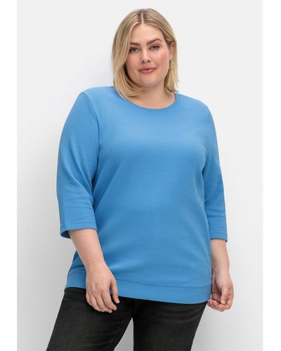 Sheego Sweatshirt Große Größen aus Waffelpiqué, mit Zierband seitlich - Blau
