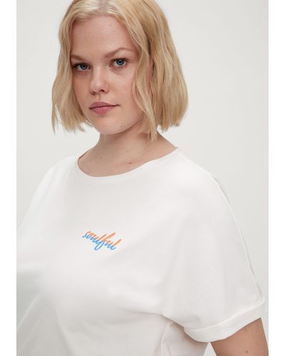 TRIANGL Kurzarmshirt Baumwollshirt mit Stickerei - Weiß