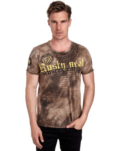 Rusty Neal T-Shirt mit toller Batik-Optik - Braun