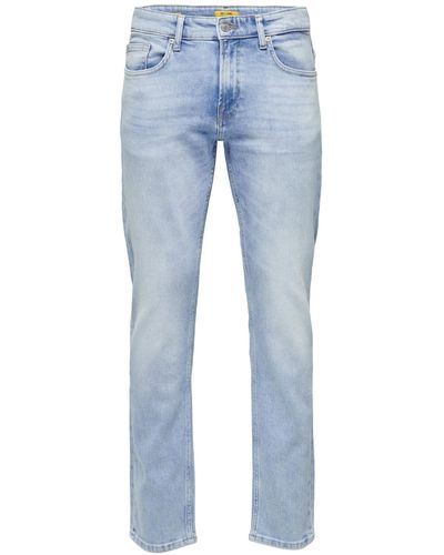 Only & Sons 5-Pocket- Hose Regular-Fit-Jeans Weft mit verdecktem Button - Blau