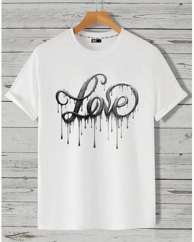 Rmk T- Shirt kurzarm Rundhals Basic Liebe mit "Love" Print aus Baumwolle - Grau