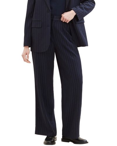 Tom Tailor Denim Stoffhose striped pleated wide leg pants, navy blue pinstripe - Blau