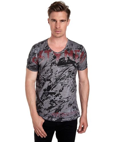Rusty Neal T-Shirt mit aufwendigem Strass-Design - Grau