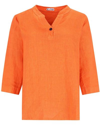 Hajo Blusentop Bluse Soft Linen 3/4 Arm - Orange