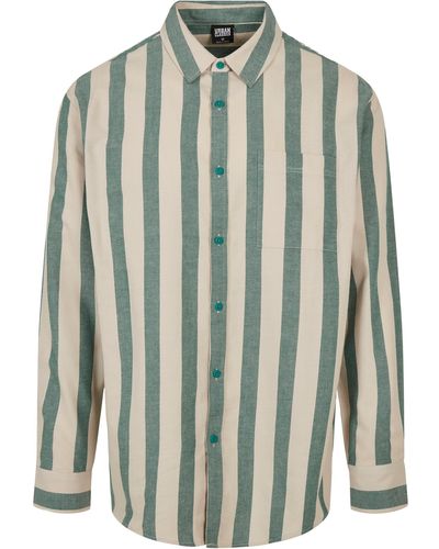 Urban Classics Langarmhemd Striped Shirt (1-tlg) - Grün