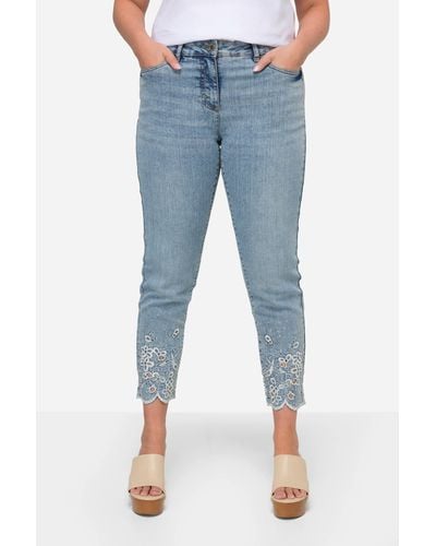 MIAMODA Regular-- Jeans Slim Fit Saum mit Loch-Stickerei 5-Pocket - Blau