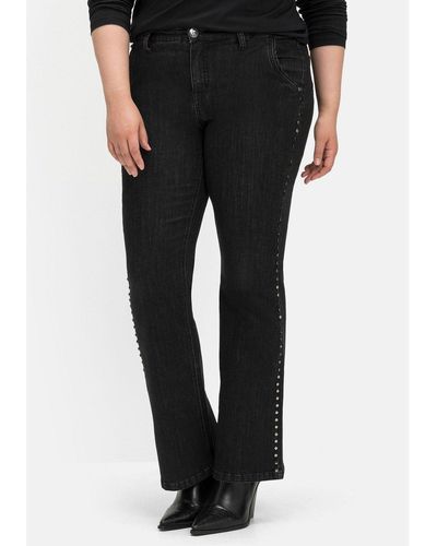 Sheego Bootcut-Jeans Große Größen mit seitlichen Nieten - Schwarz