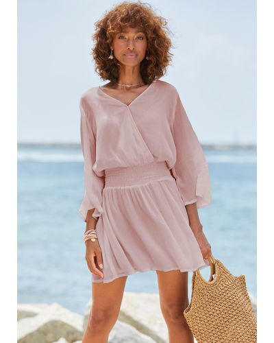 vivance active Strandkleid aus gekreppter Viskose, luftiges Blusenkleid, Sommerkleid - Pink