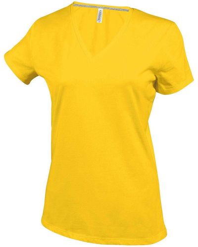 Kariban T-Shirt -Neck Kurzarm V-Ausschnitt Shirts Baumwolle Tee - Gelb