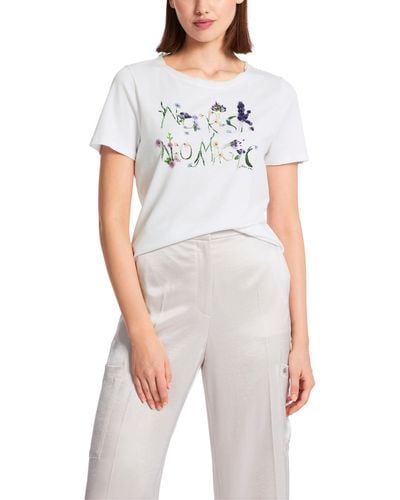 Marc Cain T-Shirt "Collection Swan Opera" Premium mode mit bunter Stickerei - Weiß