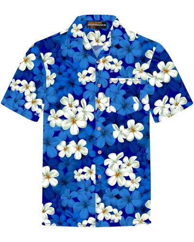 Hawaiihemdshop.de .de Hawaiihemd Hawaiihemdshop Hawaii Hemd Baumwolle Kurzarm Blüten Shirt - Blau