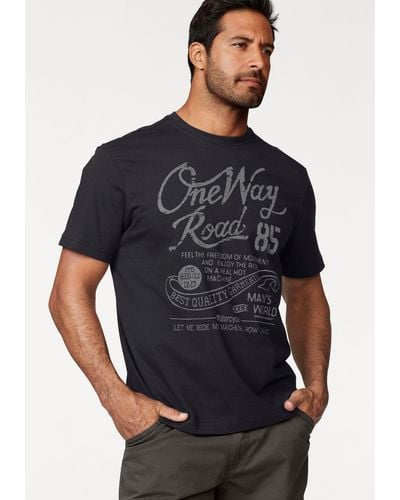 Man's World Man's World T-Shirt mit Print in Used-Optik - Schwarz
