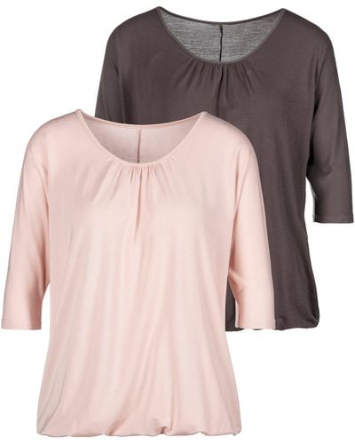 Lascana 3/4-Arm-Shirt (2er-Pack) mit zarter Raffung am Ausschnitt - Pink