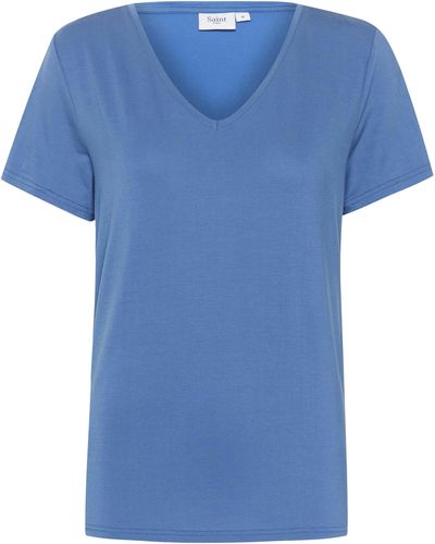Saint Tropez Kurzarmshirt AdeliaSZ V-N T-Shirt - Blau