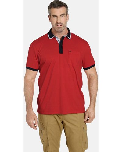 Charles Colby Poloshirt EARL SPENCER stylische Details in Chambray - Rot