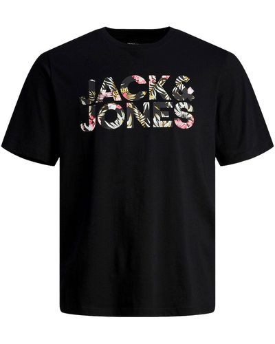Jack & Jones Print-Shirt JJEJEFF Corp Logo Tee SS O-Neck SN mit großem Markenprint - Schwarz