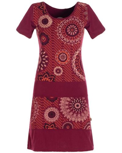 Vishes Sommerkleid Kurzarm Sommer- Mini- Tunika-Kleid T-Shirtkleid Guru, Hippie, Ethno Style - Rot