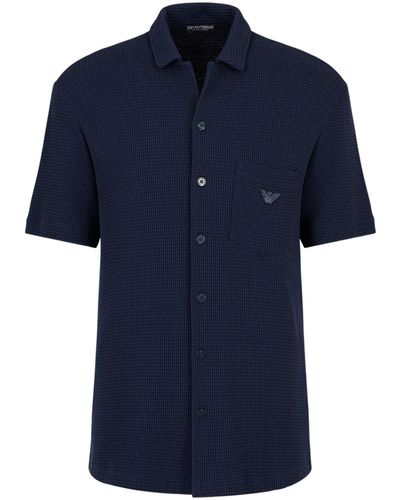 Emporio Armani Kurzarmhemd Loungewear-Hemd (1-tlg) - Blau