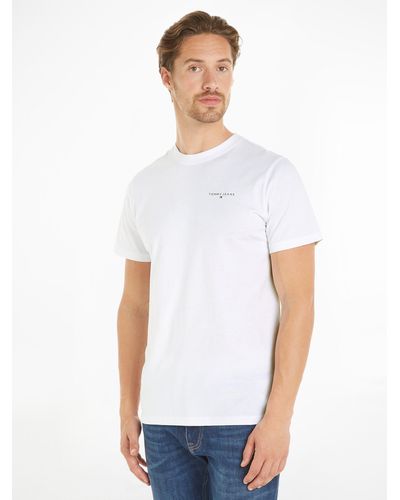 Tommy Hilfiger T-Shirt TJM SLIM LINEAR CHEST TEE EXT mit Logoschriftzug - Weiß