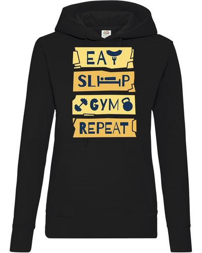 Youth Designz Kapuzenpullover Eat Sleep Gym Repeat Hoodie Pullover mit Trendigem Fitness Frontdruck - Schwarz