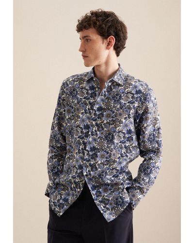 Seidensticker Businesshemd Regular Langarm Kentkragen Floral - Blau
