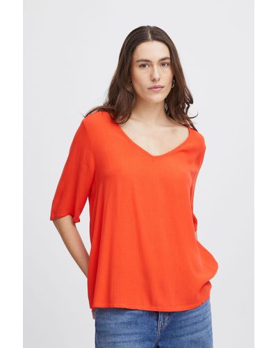 Ichi Kurzarmbluse IHMARRAKECH SO SS9 sommerliche Bluse mit V-Ausschnitt - Orange