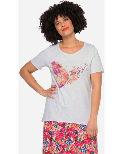 Angel of Style Rundhalsshirt T-Shirt Schmetterlings-Druck Rundhals Halbarm - Weiß