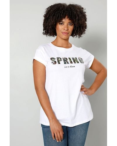 Sara Lindholm Rundhalsshirt T-Shirt Schriftzug Halbarm - Weiß