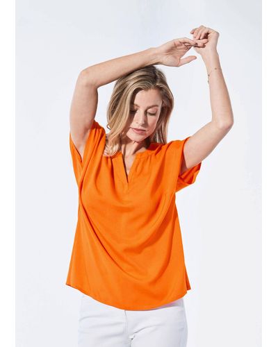 Goldner Schlupfbluse Bluse mit Tunika Ausschnitt - Orange